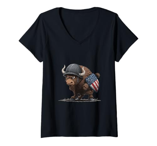 Damen Cooles Battlefield Bison Kostüm T-Shirt mit V-Ausschnitt Damen Cooles Battlefield Bison Kostüm T-Shirt mit V-Ausschnitt von Military Bison Outfit