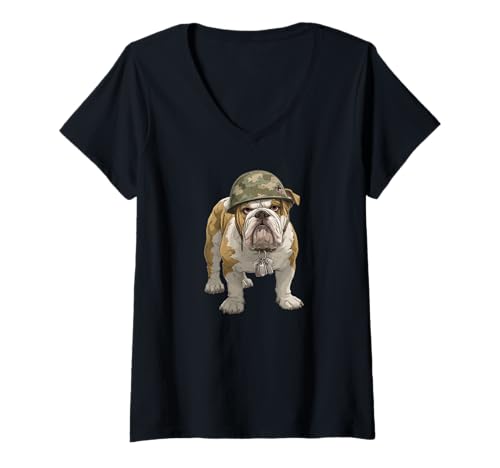Damen Tolles Militär-Bulldoggen-Kostüm T-Shirt mit V-Ausschnitt Damen Tolles Militär-Bulldoggen-Kostüm T-Shirt mit V-Ausschnitt von Military Bulldog Outfit