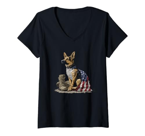 Damen Amerika Hundekostüm für Militärausrüstungsliebhaber T-Shirt mit V-Ausschnitt von Military Dog Outfit