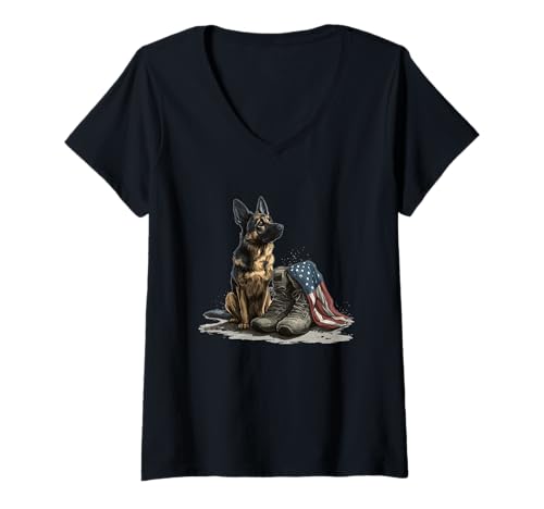 Damen Militärschuhe Kostüm für Patritoiker und Hundeliebhaber T-Shirt mit V-Ausschnitt von Military Dog Outfit