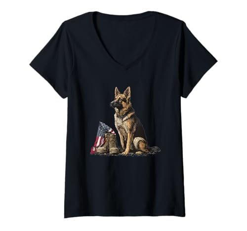 Damen Patriotisches Militär-Hundekostüm für USA-Kleidungsfans T-Shirt mit V-Ausschnitt Damen Patriotisches Militär-Hundekostüm für USA-Kleidungsfans T-Shirt mit V-Ausschnitt von Military Dog Outfit