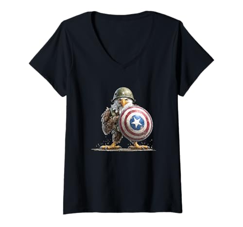 Damen Greifvogelkostüm Soldat in Amerika Farben T-Shirt mit V-Ausschnitt von Military Eagle Outfit