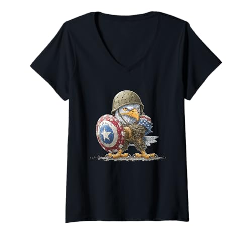 Damen Toller Vogel mit Helm für Adler und Greifvogel Liebhaber T-Shirt mit V-Ausschnitt von Military Eagle Outfit