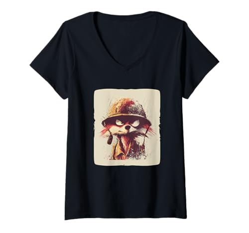 Damen Awesome Battle Fox im Militäranzug für patriotische Füchse Fans T-Shirt mit V-Ausschnitt von Military Fox Outfit
