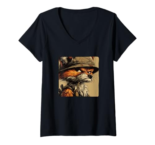 Damen Cooler Battlefield Fox mit Helm für Battlefield-Liebhaber T-Shirt mit V-Ausschnitt Damen Cooler Battlefield Fox mit Helm für Battlefield-Liebhaber T-Shirt mit V-Ausschnitt von Military Fox Outfit