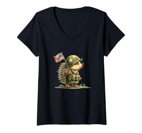 Damen Toller Igel in patriotischer Kleidung für USA Colors Fans T-Shirt mit V-Ausschnitt Damen Toller Igel in patriotischer Kleidung für USA Colors Fans T-Shirt mit V-Ausschnitt von Military Hedgehog Outfit