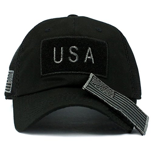 Military Imagine Amerikanische Flagge Schwarzer Hut Abnehmbarer Patch Micro Mesh Taktische Mütze Kappe, Schwarz, Small-XX-Large von Military imagine