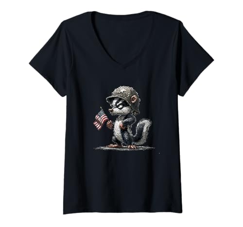 Damen Militärhelm Stinktier Kostüm für Soldatenliebhaber T-Shirt mit V-Ausschnitt Damen Militärhelm Stinktier Kostüm für Soldatenliebhaber T-Shirt mit V-Ausschnitt von Military Skunk Outfit