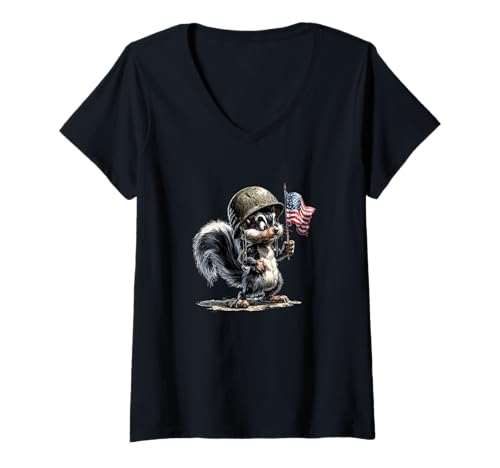 Damen Schönes patriotisches Stinktier-Kostüm T-Shirt mit V-Ausschnitt Damen Schönes patriotisches Stinktier-Kostüm T-Shirt mit V-Ausschnitt von Military Skunk Outfit