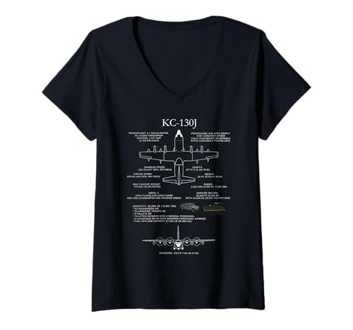 Damen KC-130j - KC-130 Technische Daten T-Shirt mit V-Ausschnitt Damen KC-130j - KC-130 Technische Daten T-Shirt mit V-Ausschnitt von Military Surplus +