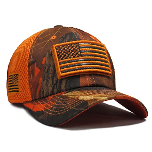 USA Flag Hat Hunter Orange Blaze Jagd Detachable Patch Micro Mesh Cap, Orange Blaze, Einheitsgröße von Military imagine