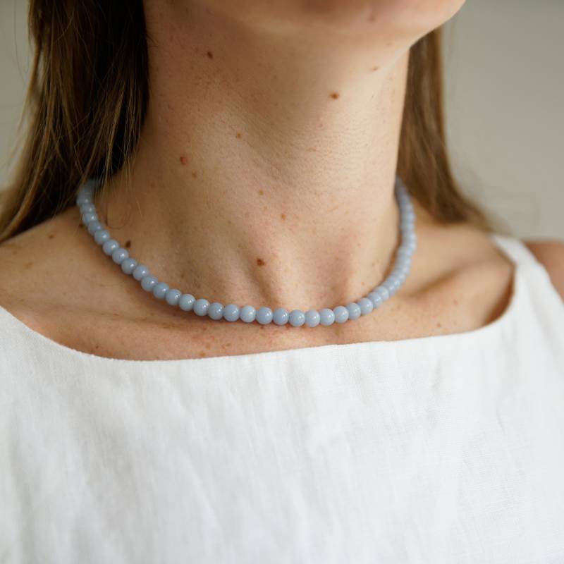 Artisan Handgefertigte Edelstein Perlen Blue Angelite Sterling Silber Halskette Einzigartige Spaß Modeschmuck Artisan Handgefertigte Edelstein Perlen Blue Angelite Sterling Silber Halskette Einzigartige Spaß Modeschmuck von MilkSide