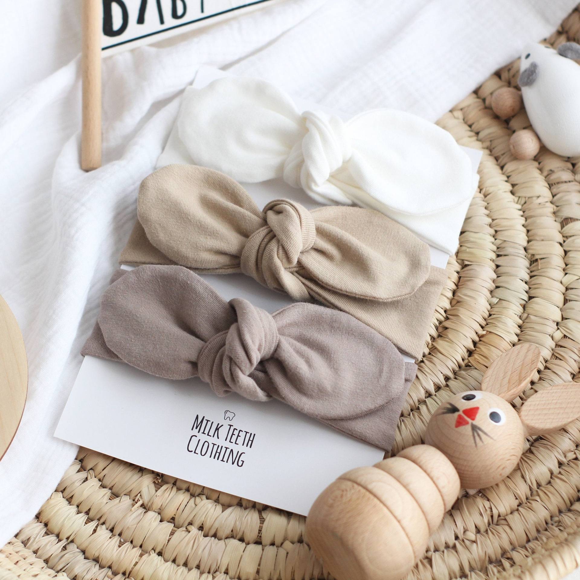 3Er Set Baby Stirnbänder, Neutrales Knoten Stirnband Set, Kleinkind Stirnband, Kopftuch, Mädchen Neugeborenen Schleife von MilkTeethClothingCo