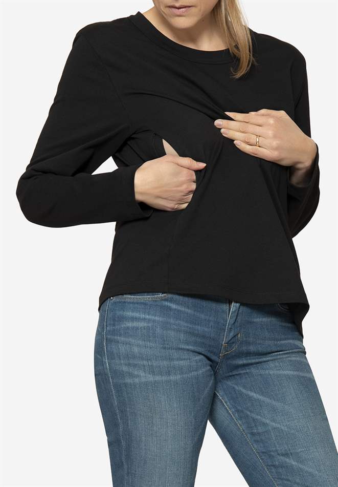 Schwarz T-Shirt aus 100% Bio-Baumwolle mit Stillfunktion von Milker