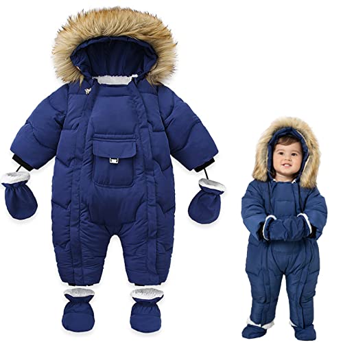 Milkiwai Neugeborenes Baby, süßer, wärmerer, mit Kapuze, Schneeanzug, Steppprozess, doppelter Reißverschluss, Unisex-Strampler, dicker Baumwollfleece von Milkiwai