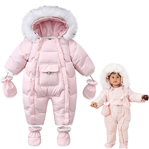 Milkiwai Neugeborenes Baby, süßer, wärmerer, mit Kapuze, Schneeanzug, Steppprozess, doppelter Reißverschluss, Unisex-Strampler, dicker Baumwollfleece(3-9mons) von Milkiwai