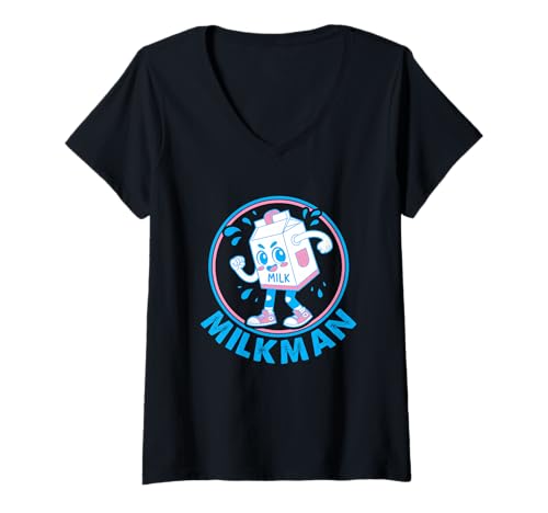 Damen Milchmann T-Shirt mit V-Ausschnitt Damen Milchmann T-Shirt mit V-Ausschnitt von Milkman Cream Job Funny Pride Jokes