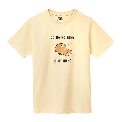 Milkmochabear Doing Nothing T-Shirt mit Mokka in Gelb Rosa oder Schwarz - Süßes Uni Shirt für Damen und Herren, gelb, L von Milkmochabear