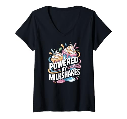 Damen Bereitgestellt von Milkshakes Whimsical Delight T-Shirt mit V-Ausschnitt Damen Bereitgestellt von Milkshakes Whimsical Delight T-Shirt mit V-Ausschnitt von Milkshake Enthusiast Fun Sweet Treats