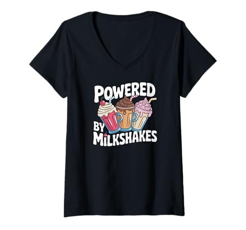 Damen Angetrieben von Milkshakes Köstliche Tiefkühlgetränke T-Shirt mit V-Ausschnitt Damen Angetrieben von Milkshakes Köstliche Tiefkühlgetränke T-Shirt mit V-Ausschnitt von Milkshake Enthusiasts Delicious Beverage Lovers