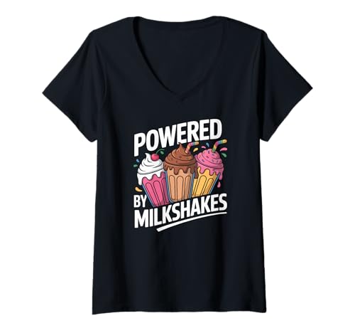 Damen Bereitgestellt von Milkshakes Ice Cream Fun T-Shirt mit V-Ausschnitt Damen Bereitgestellt von Milkshakes Ice Cream Fun T-Shirt mit V-Ausschnitt von Milkshake Lover Delight Sweet Treat Enthusiast