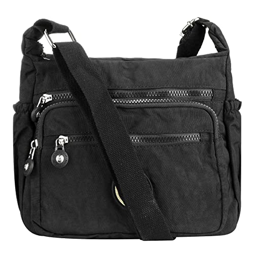 Damen-Umhängetasche, mit mehreren Taschen, wasserdicht, Schultertasche, Mädchen, Damen, Crossbody-Seite, Schwarz , Einheitsgröße von Milky Way