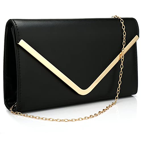 Milky Way Damen Abend-Clutches Bag Kunstleder Geldbörsen mit Kette Klappe Umschlag Handtasche für Hochzeit Cocktail Party, Schwarz , One size von Milky Way
