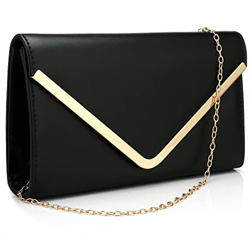 Milky Way Damen Abendtasche Clutches Tasche Kunstleder Geldbörsen mit Kettenklappe Umschlag Handtasche für Hochzeit Cocktail Party, Schwarz , One size von Milky Way