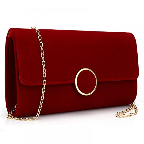 Milky Way Damen-Clutch, Wildleder, Umschlag, elegante Handtaschen, Geldbörse, mit abnehmbarer Kette, für Hochzeit, Braut, Samt, Schultertaschen, rot, Einheitsgröße von Milky Way