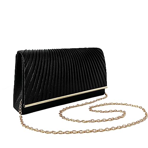 Milky Way Damen Plissee Clutches Tasche Glitzer Abend Umschlag Handtasche Geldbörsen für Hochzeit Braut Abschlussball Party Elegant Pailletten Clutch, Schwarz von Milky Way