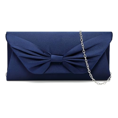 Milky Way Frauen Wildleder Umschlag Clutch Bag Abend Elegante Handtaschen Geldbörse Mit Abnehmbarer Kette Für Hochzeit Braut Samt Schulter Taschen, dunkelblau von Milky Way