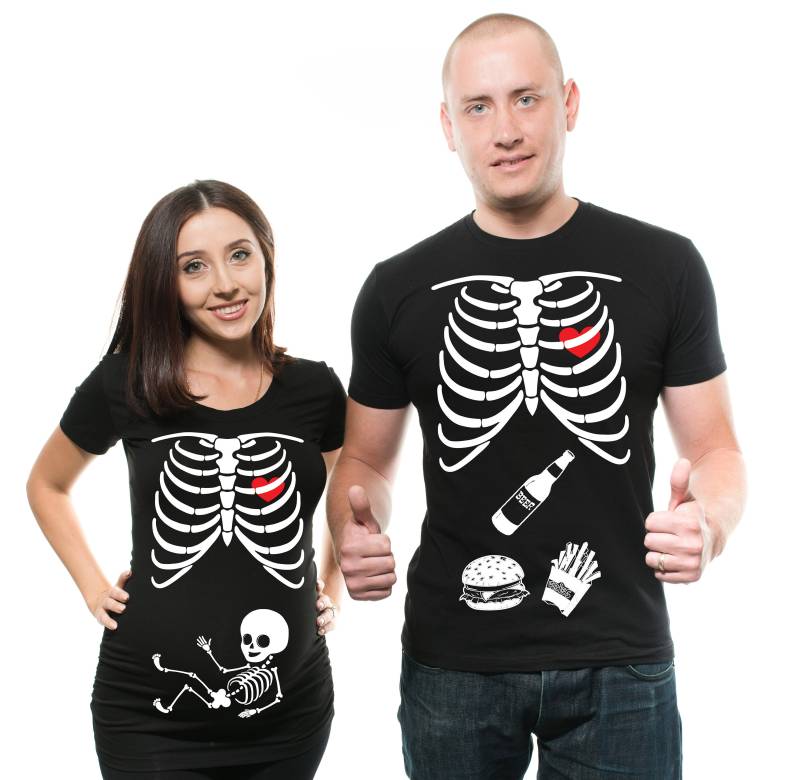 Skeleton Schwangerschafts-T-Shirt Halloween Paar Passendes Schwangerschafts-T-Shirt Skeleton Schwangerschafts-T-Shirt Halloween Paar Passendes Schwangerschafts-T-Shirt von MilkyWayTshirts