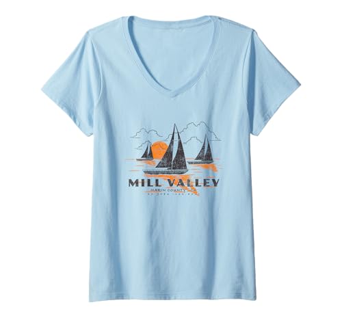Damen Mill Valley, Kalifornien, Segel-Souvenir, Mill Valley T-Shirt mit V-Ausschnitt von Mill Valley California Souvenir Designs by BAS