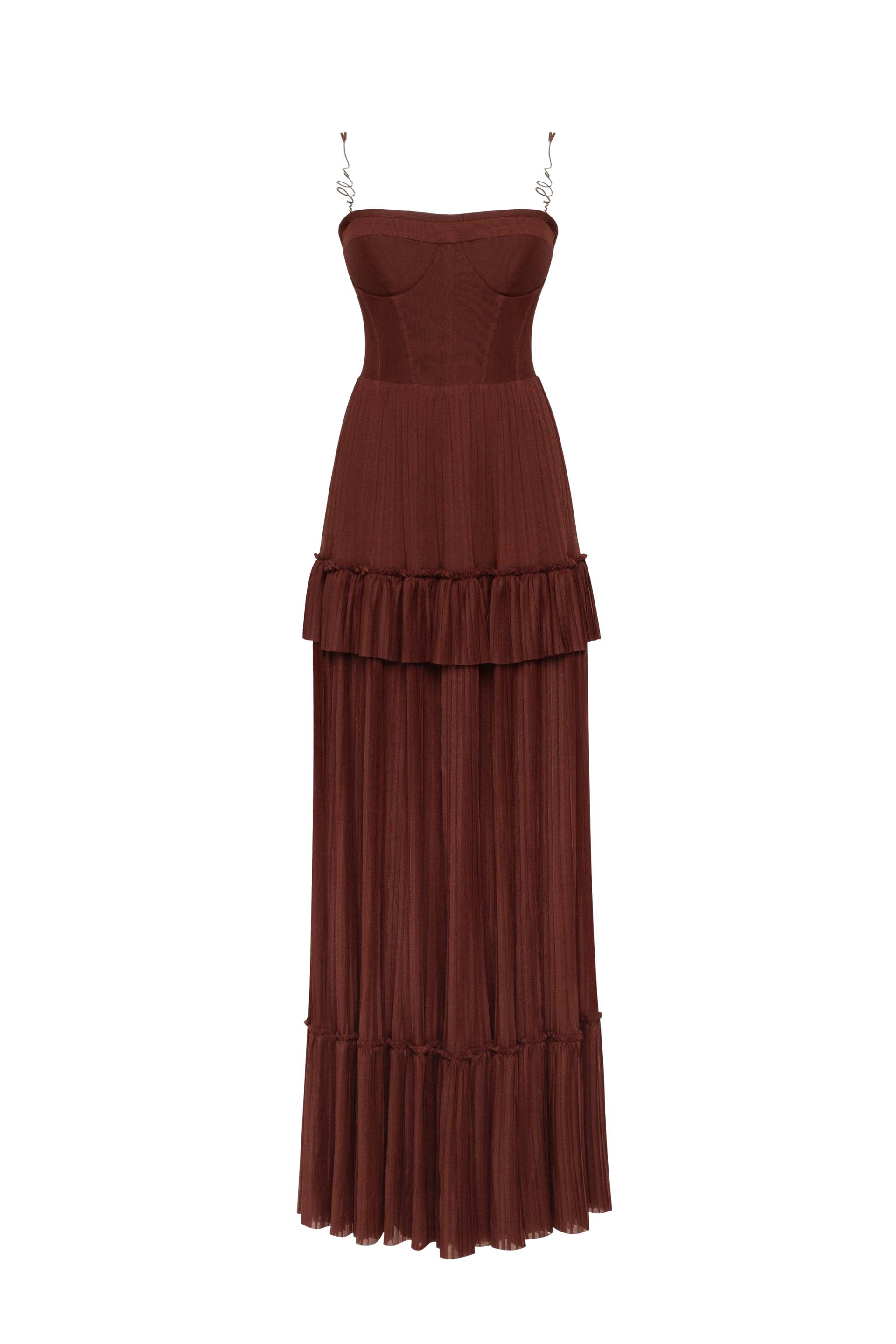 Chocolate spaghetti strap pleated maxi dress, Garden of Eden - Brown - L - Milla - Maxi dresses Chocolate spaghetti strap pleated maxi dress, Garden of Eden - Brown - L - Milla - Maxi dresses von Milla