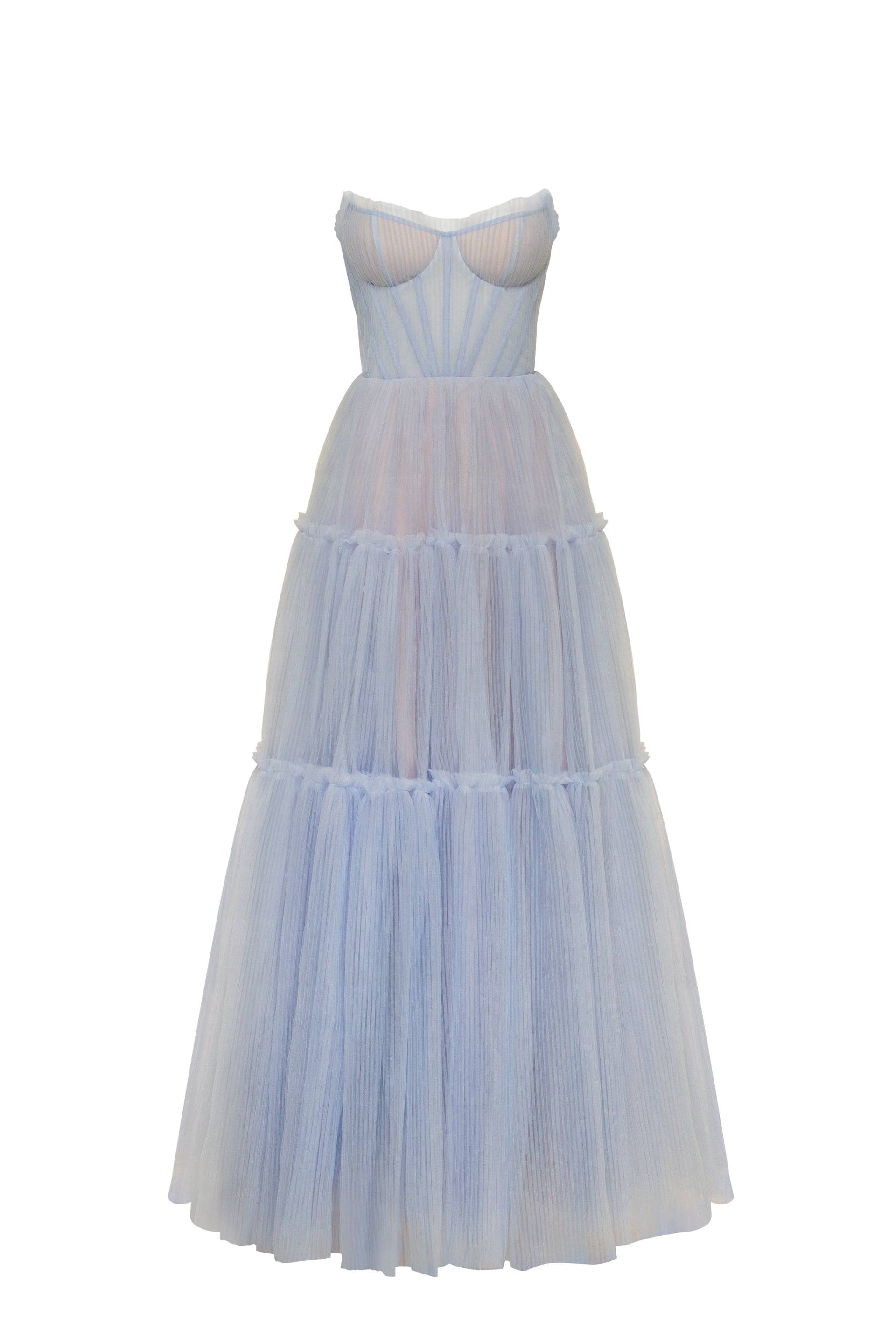 Cloudy blue tulle maxi dress with ruffled skirt, Garden of Eden von Milla