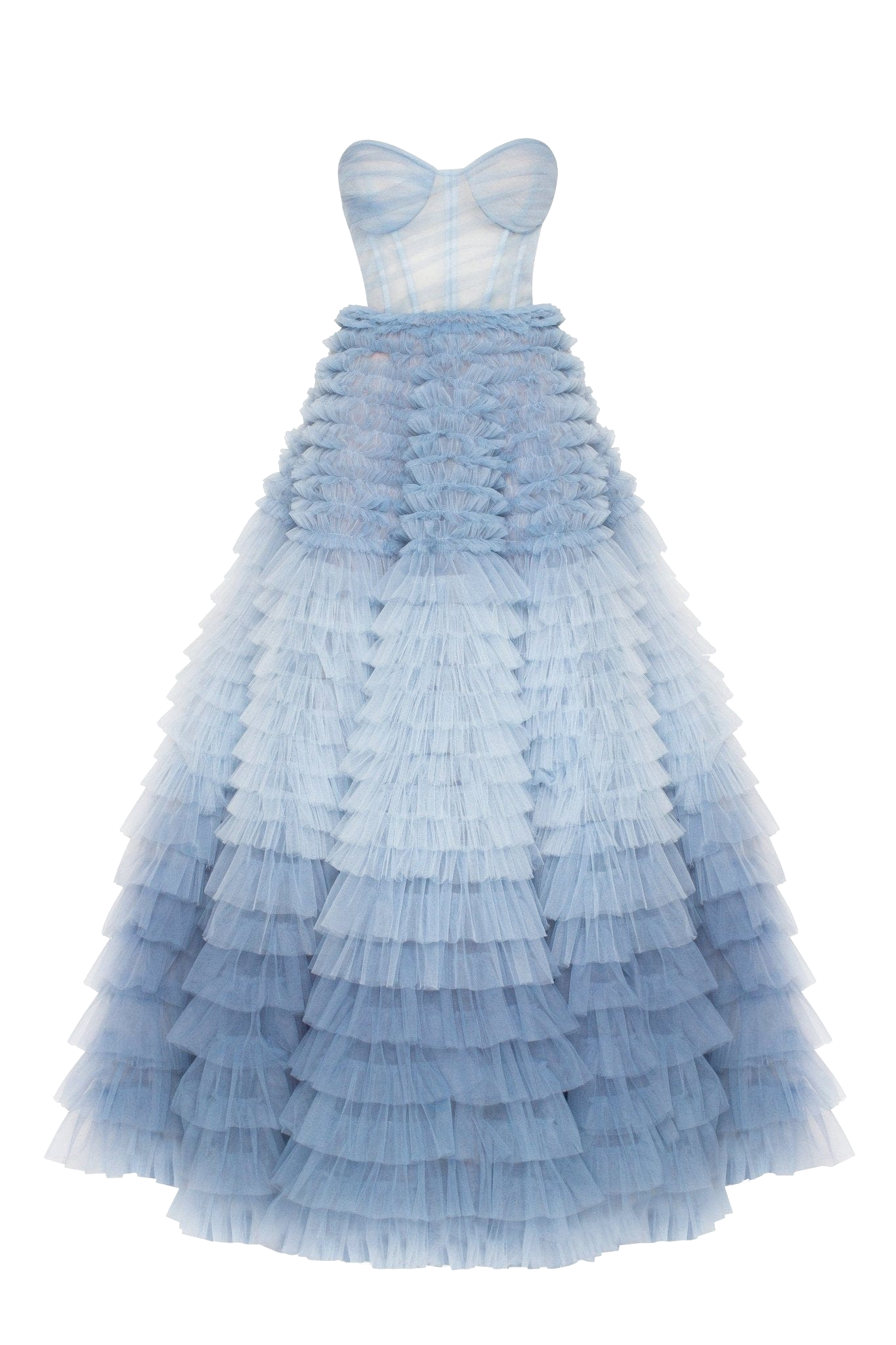 Light Blue Strapless Frill-Layered Fluffy Dress von Milla