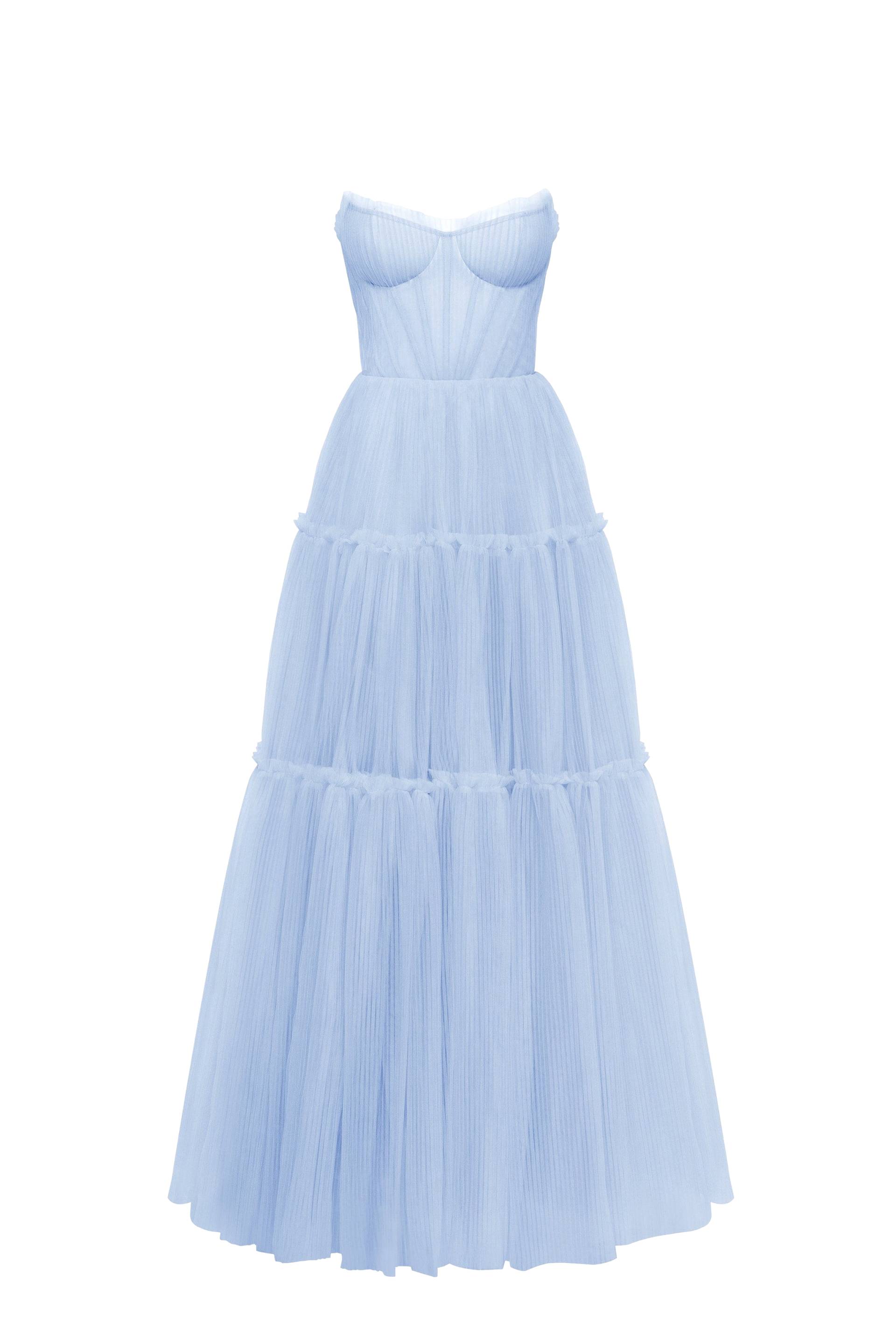 Light blue tulle maxi dress with ruffled skirt, Garden of Eden von Milla