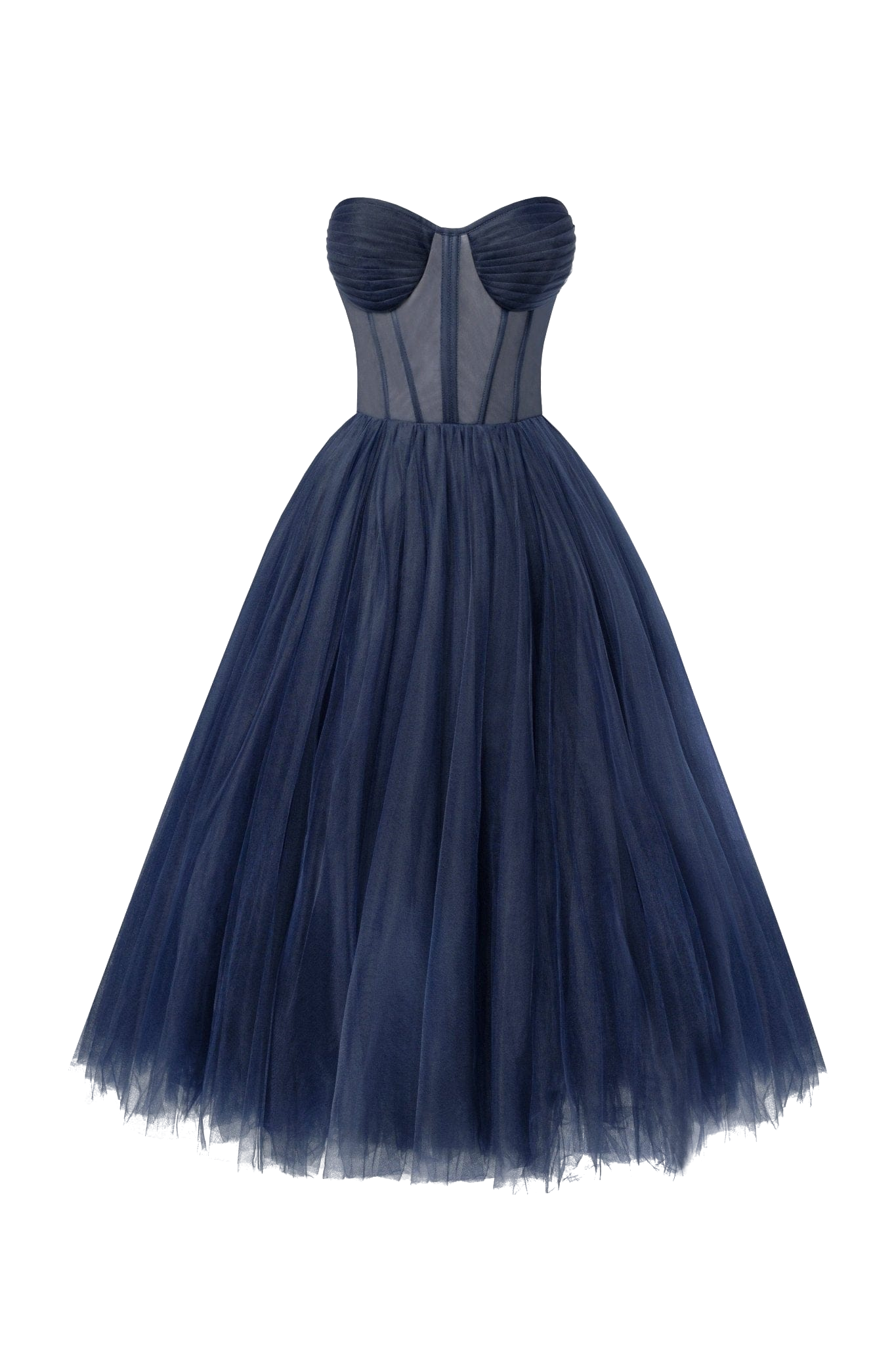 Navy Strapless Puffy Midi Tulle Dress von Milla