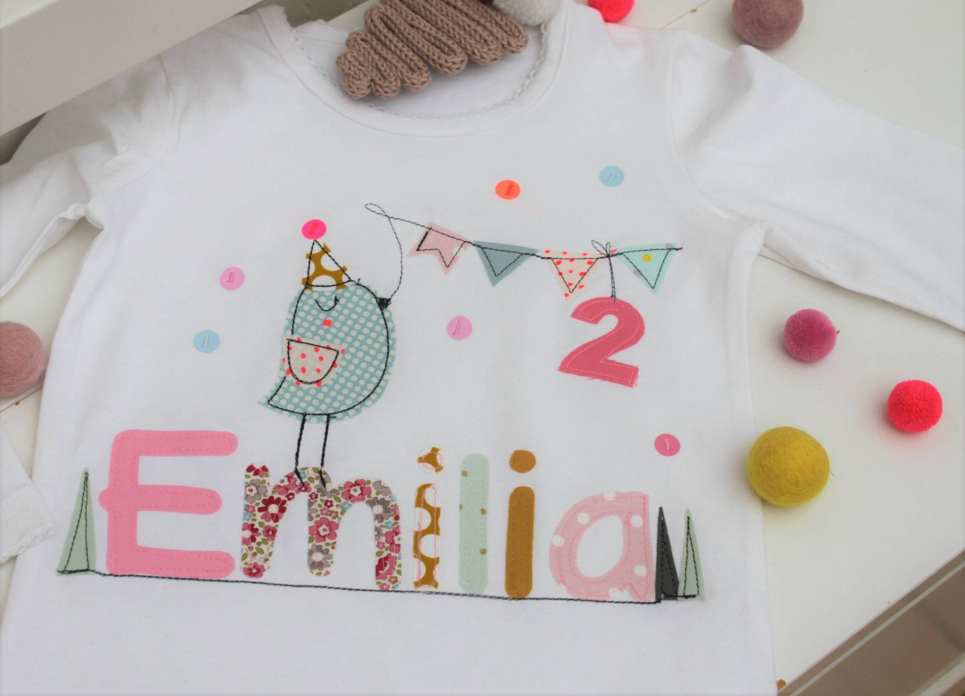 Geburtstagsshirt Einhorn, Mädchen, Kinder, T-Shirt, Zahlenshirt , Geburtstag, Zahl, Namen, Vogel, Geschenk, Frühling, Sommer, Rosa, Mint von MillaLouise