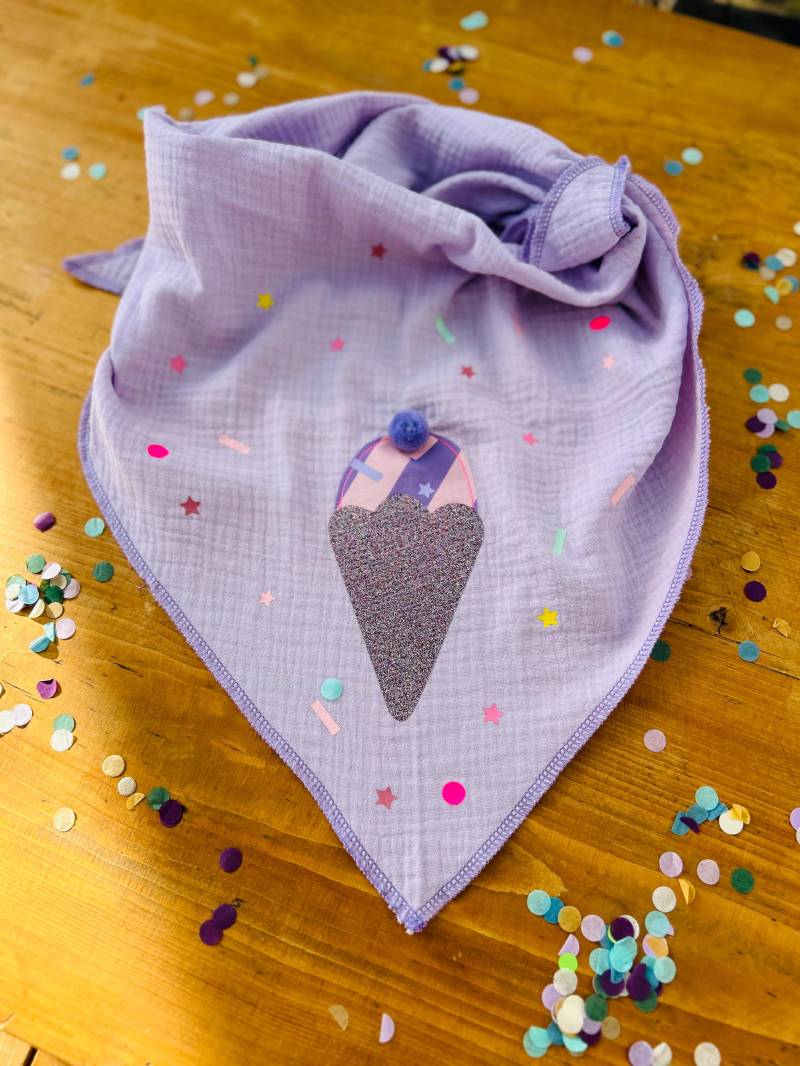 Kinder Halstuch Musselin, Musselintuch Musselinschal Tuch Eis, Geschenk, Konfetti, Glitzer, Musselin Flieder, Frühling Ostern von MillaLouise