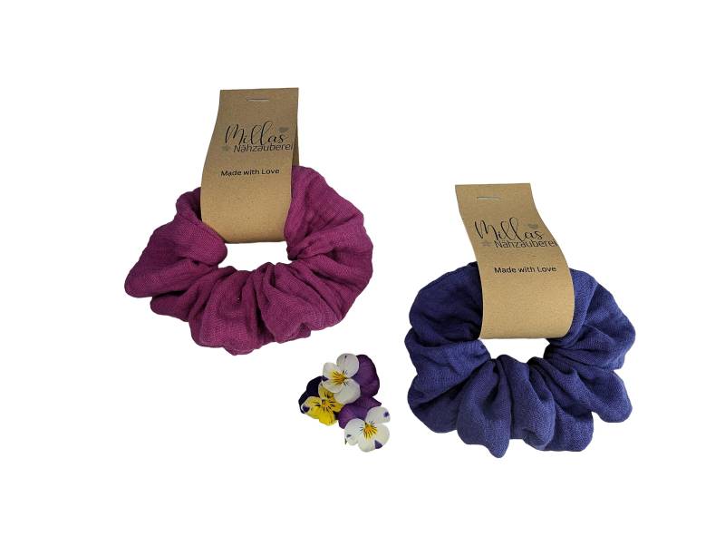 Scrunchie Haargummi Musselin Cerise Und Lavendel Lila von MillasNaehzauberei