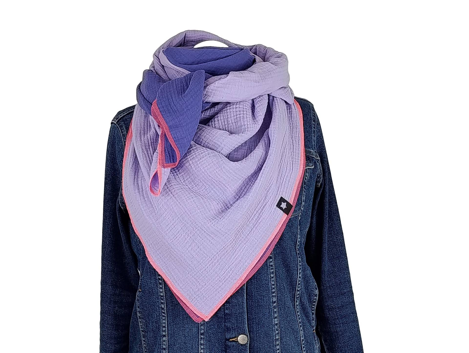 xxl Musselintuch Zweifarbig Lavendel Lila Und Flieder Mit Kontrastsaum in Neonpink xxl Musselintuch Zweifarbig Lavendel Lila Und Flieder Mit Kontrastsaum in Neonpink von MillasNaehzauberei