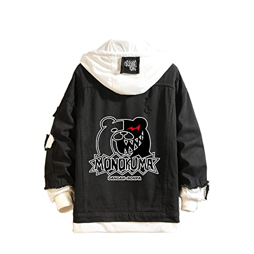 Danganronpa Jeansjacke Monokuma Cosplay Kapuzen-Denim-Hoodie Anime Zerrissene Jeans Mantel Kostüm für Männer Frauen Danganronpa Jeansjacke Monokuma Cosplay Kapuzen-Denim-Hoodie Anime Zerrissene Jeans Mantel Kostüm für Männer Frauen von Millay