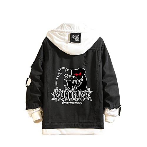 Danganronpa Jeansjacke Monokuma Cosplay Kapuzen-Denim-Hoodie Anime Zerrissene Jeans Mantel Kostüm für Männer Frauen von Millay