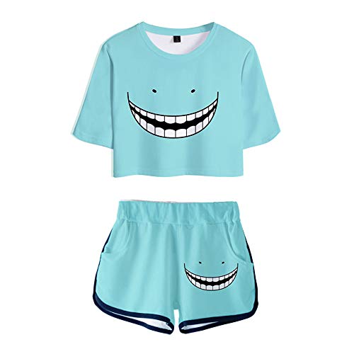 Millay Anime Assassination Classroom Crop Top und Shorts 3D-gedruckte Korosensei Kurzarm-Sportbekleidung, Zweiteilige Sets von Millay