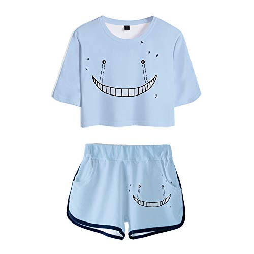 Millay Anime Assassination Classroom Crop Top und Shorts 3D-gedruckte Korosensei Kurzarm-Sportbekleidung, Zweiteilige Sets von Millay