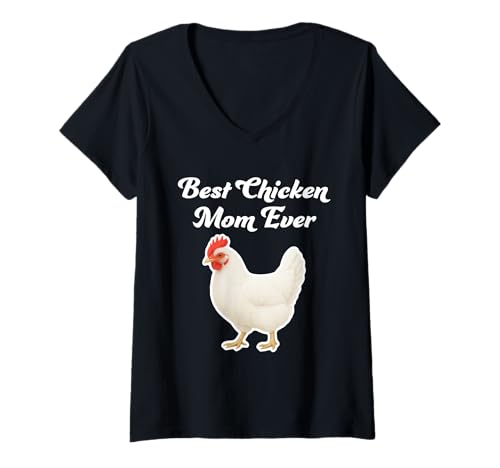 Damen Best Chicken Mom Ever - Weißes Leghorn Huhn T-Shirt mit V-Ausschnitt von Miller Sye