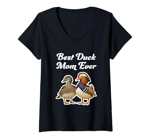 Damen Best Duck Mom Ever - Mandarinenenten T-Shirt mit V-Ausschnitt von Miller Sye
