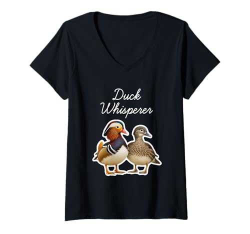 Damen Duck Whisperer - Mandarinenenten T-Shirt mit V-Ausschnitt von Miller Sye