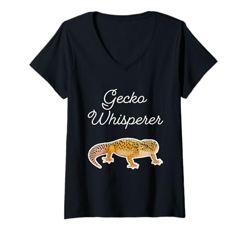Damen Gecko Whisperer - Leopardgecko T-Shirt mit V-Ausschnitt von Miller Sye